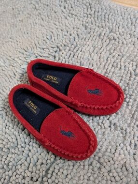 Polo by Ralph Lauren Kids Red Suede Moccasin Slippers